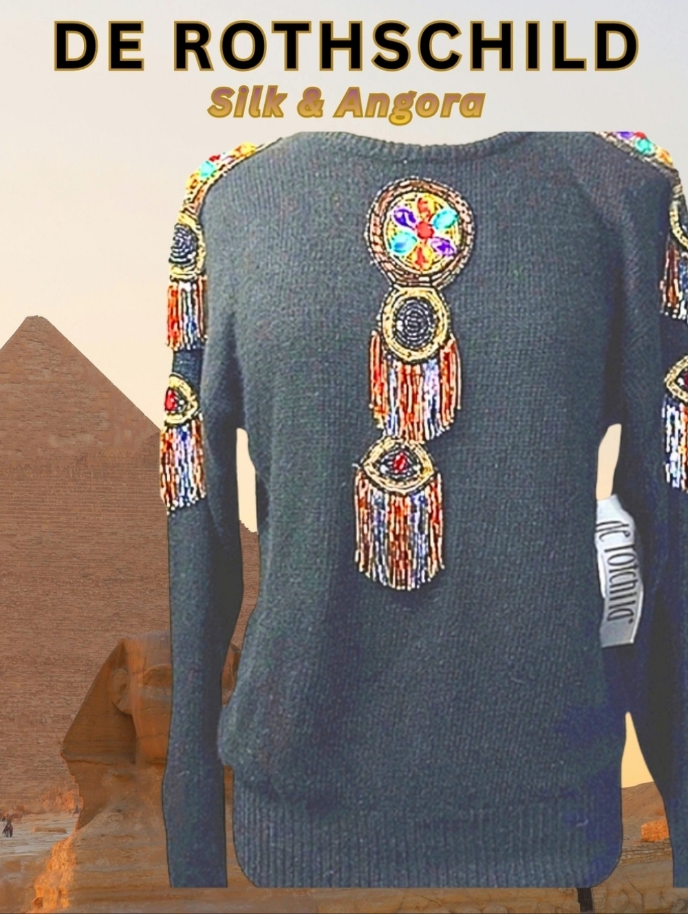 Cold Weather Silk & Angora Evil Eye Embellished Multi Color Beaded Sweater New